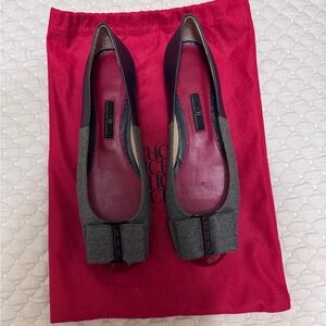 Carolina Herrera Gray Bow Ballet Flats with Pink Insole